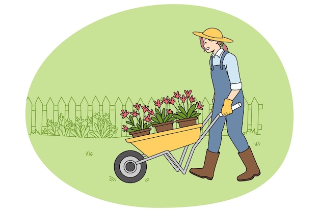 Woman gardener working in home garden