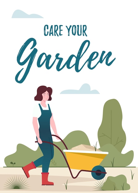 Woman gardening Girl with a Wheelbarrow garden cart