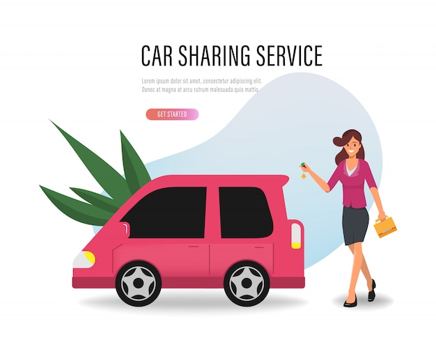 Woman get a car sharing service.