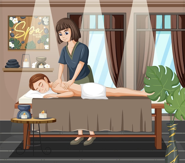 Vector woman gets body massage spa