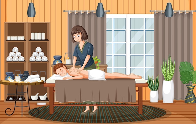 Vector woman gets massage in spa