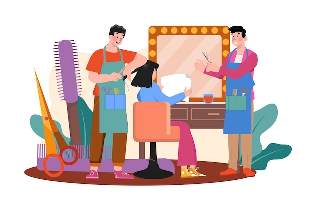 Vector woman getting her hair cut at the beauty salon