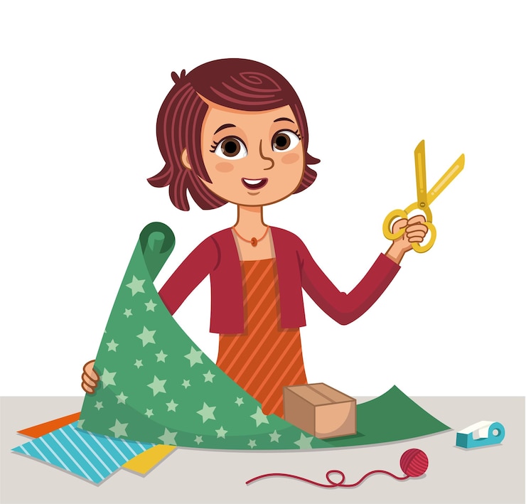 वेक्टर woman gift wrapping a package for birthday or christmas