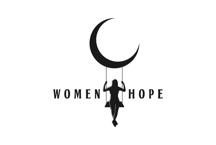 Vector woman girl lady swing moon crescent logo design