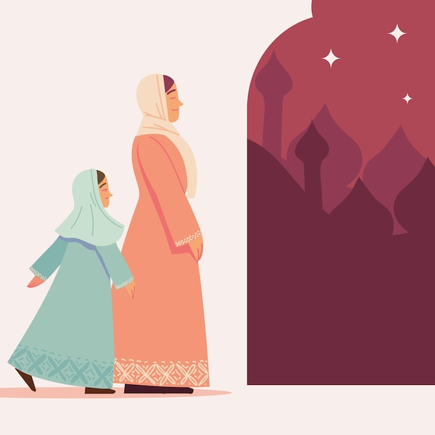 Vector woman and girl muslim culture