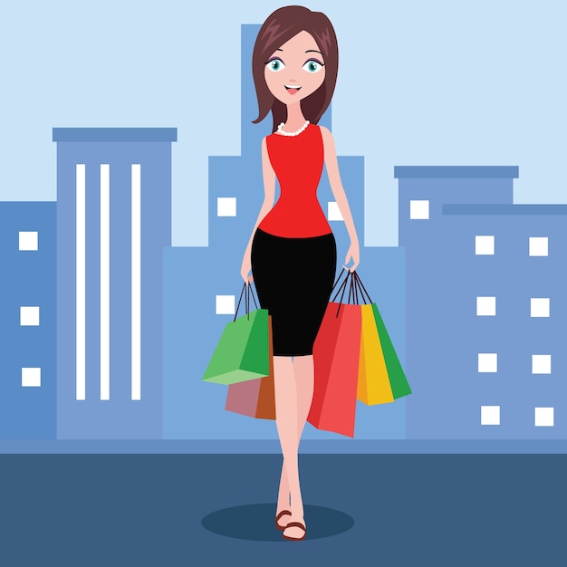 Vector woman girl shopping sale store discount