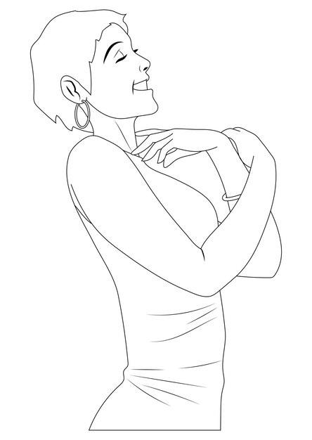 A woman gives a hug her shadow in outline and vector format