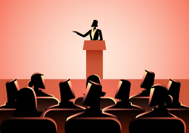 woman giving a speech on stage