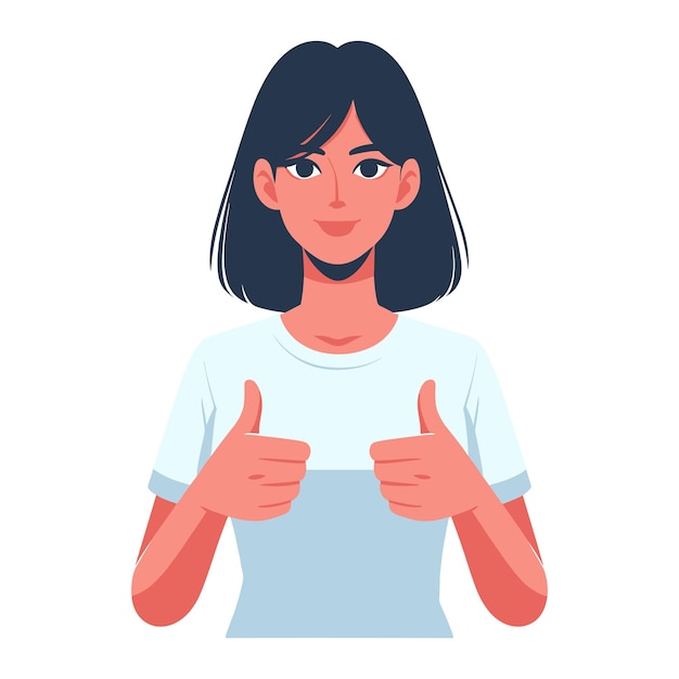 Woman giving thumbs up vector illustration happy girl showing ok gesture approval sign