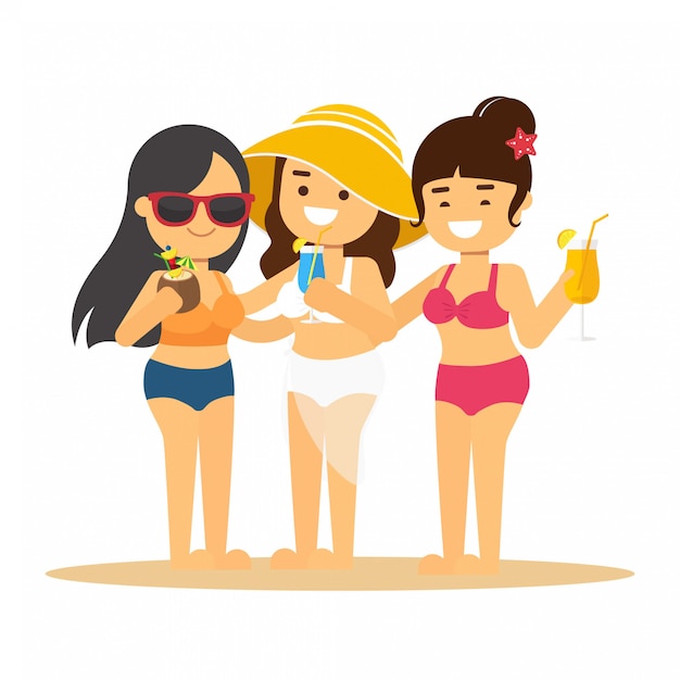 Vector woman go to travel in summer holiday