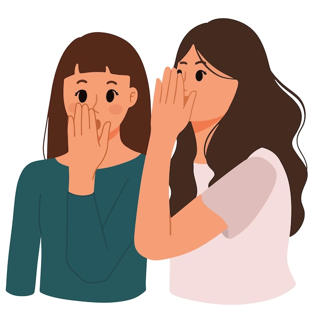 Woman gossip and whisper talking shock surprised face friend illustration