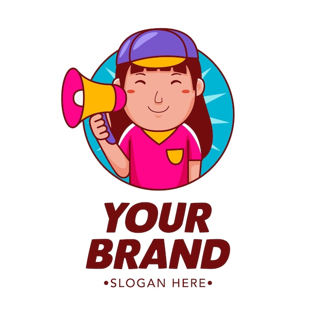 Woman Graphic Designer Cartoon Character Logo Vector Illustration
