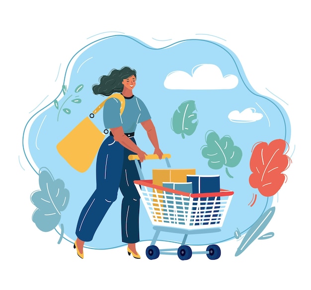 Woman in a grocery store with a shopping cart