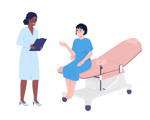 Woman at gynecologist appointment semi flat color vector characters