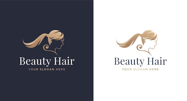 Woman hair leaf salon  gold gradient logo design