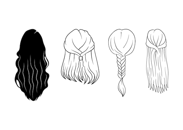 Woman hair line art illustration icon design template vector