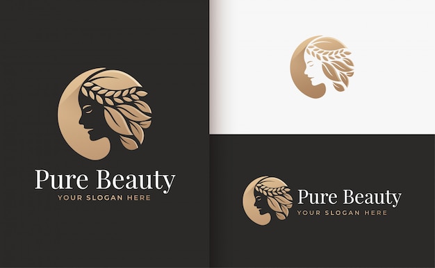 Woman hair salon gold gradient logo design