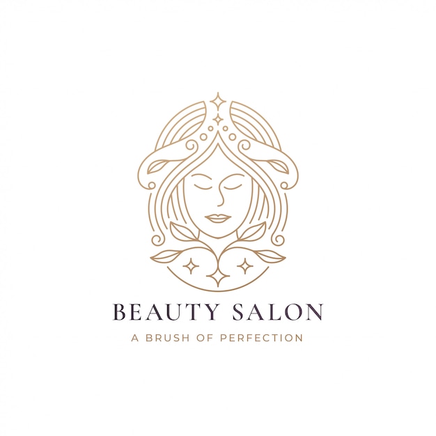 Vector woman hair salon gold gradient logo design