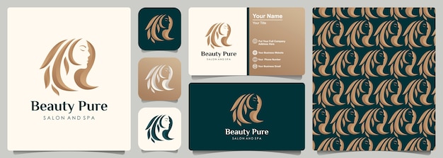 Vector woman hair salon gold gradient logo design