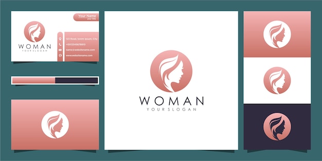 Vector woman hair salon with nature concept logo and business card