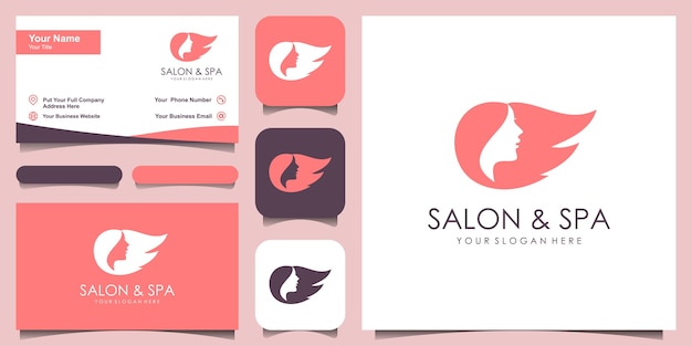 Woman hair style stylized silhouette, beauty salon logo template