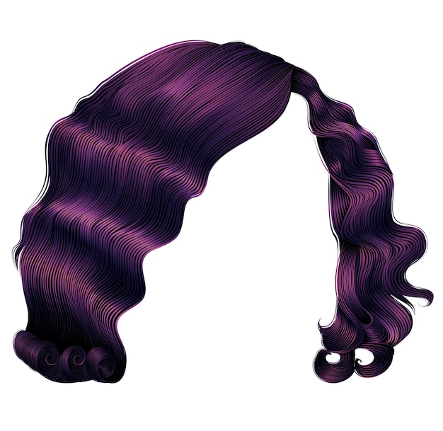 Woman hairs dark purple colors. fashion beauty retro style. realistic 3d.