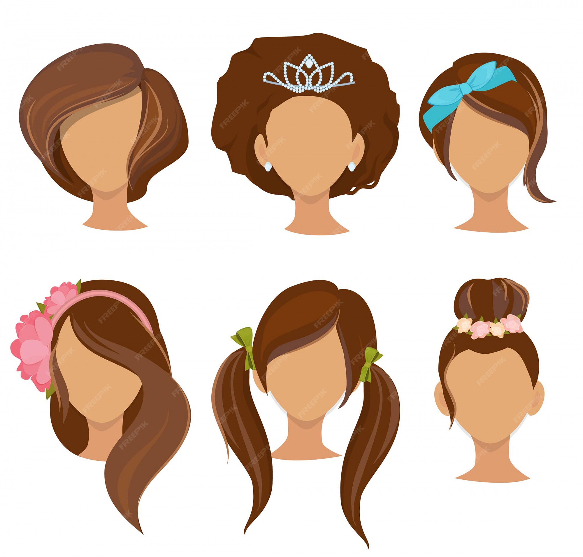 Premium Vector | Woman hairstyles. young girls stylish hair items hoops  bows elastic bands clips pictures collection