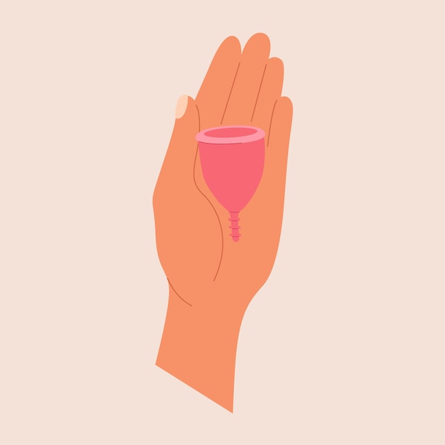여성이 생리컵을 손으로 들고 있는 건강 관리 제품 생리 기간의 위생