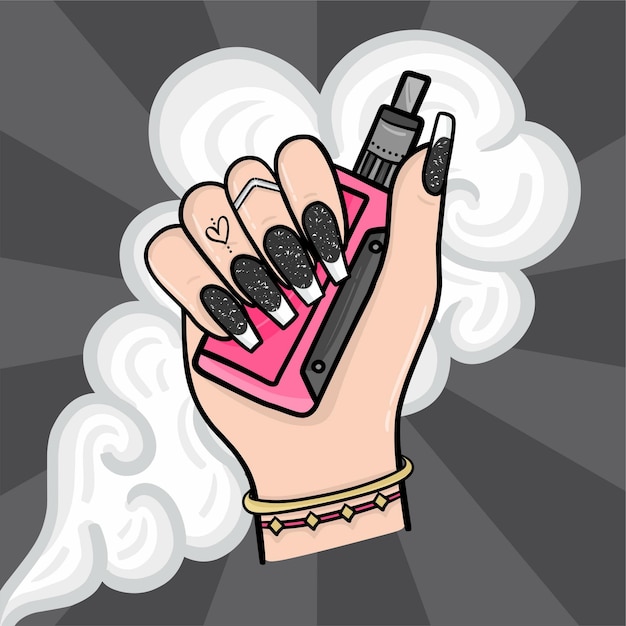 Vector woman hand vape smoke
