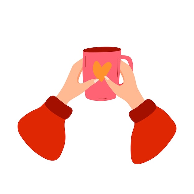 Vector woman hands holding the coffee coffee side view tea coffee break cup mug