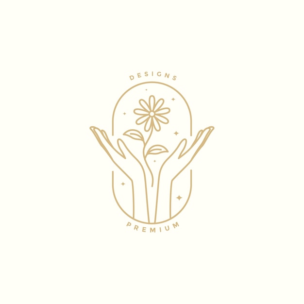 Vector woman hands hope with flowers line logo