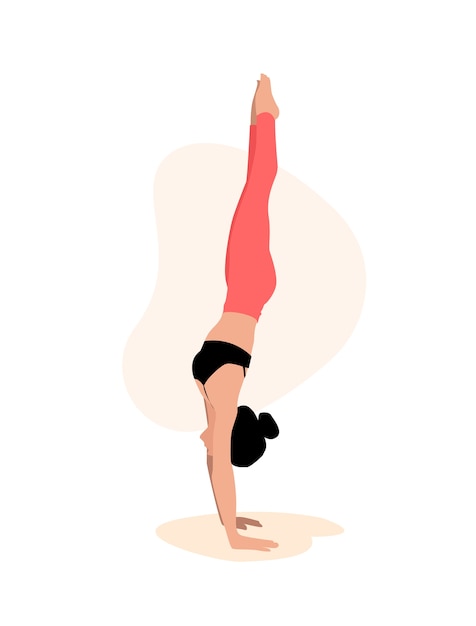 Woman in handstand in hand drawn flat style