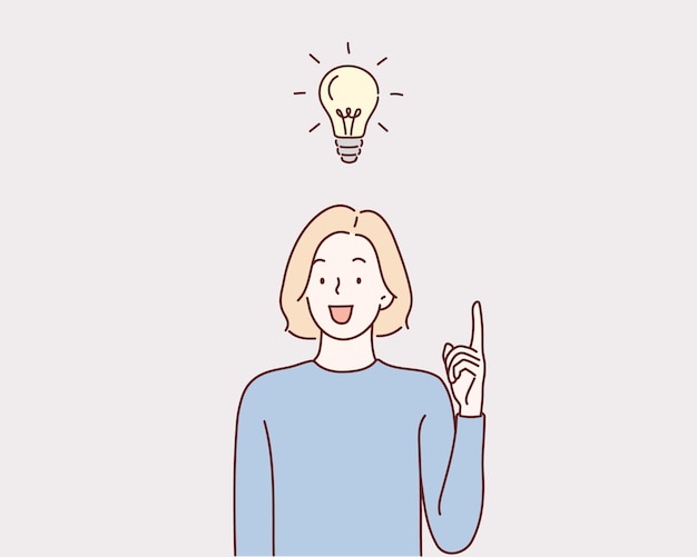 A woman has a light bulb above her head.