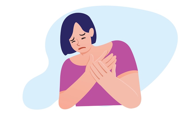 a woman has pain in her chest