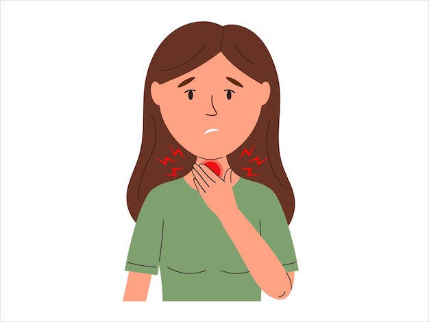 Woman has a sore throat Sick people struggle with health problems have influenza or covid symptoms