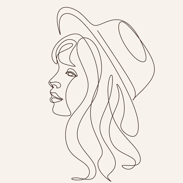 Vector woman in hat fashion line drawing, black and white illustration. hand drawn vector element for fashi