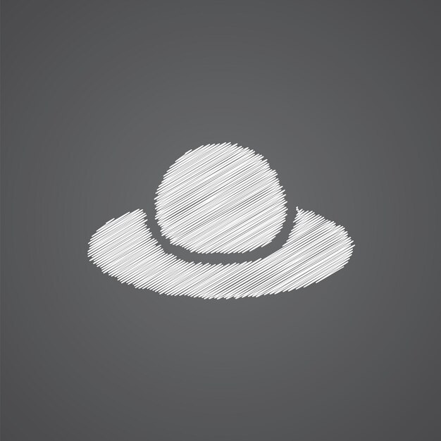 Женщина шляпа эскиз логотипа каракули значок, изолированные на темном фоне
