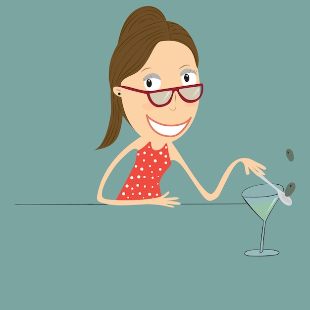 Woman having fun drinking a cocktail vector illustration