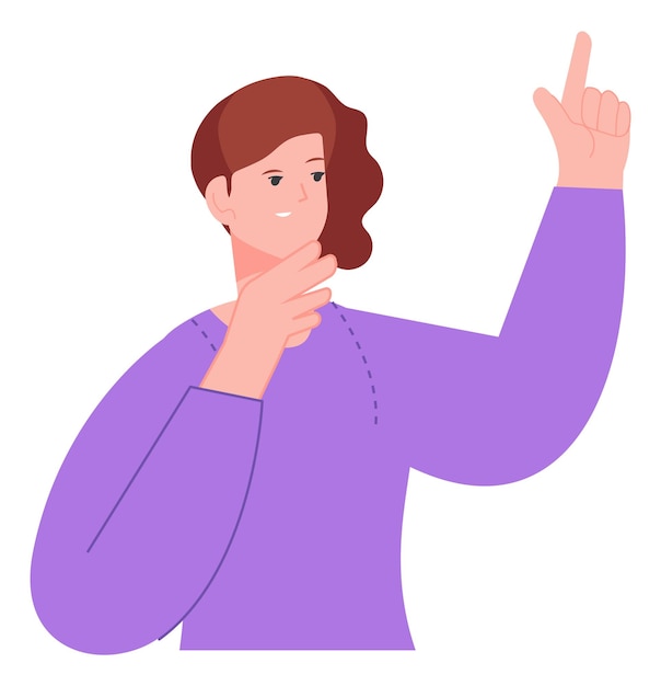 Vector woman having idea person with raised forefinger gesture