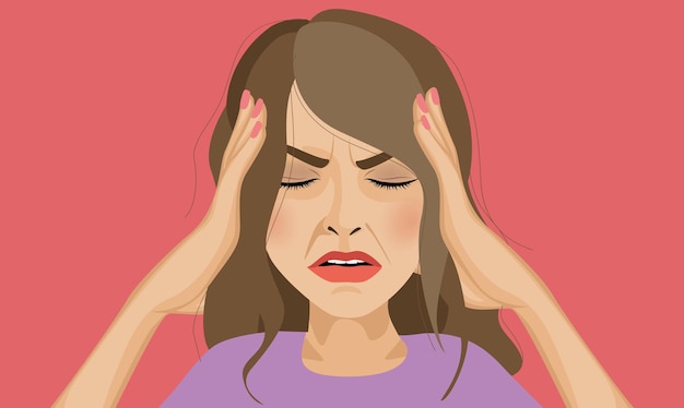 Woman having a painful headache illustration