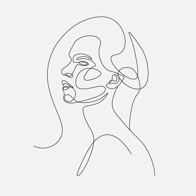 Woman head   lineart illustration. One Line drawing.