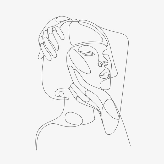 Woman head   lineart illustration one line style drawing