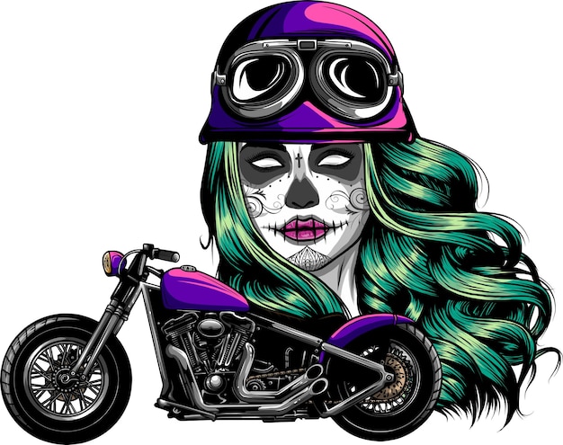 Vector woman head on motorbike vector illustration