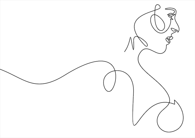 Illustrazione lineare vettoriale della testa della donna disegno in stile one line woman line art logo minimalista
