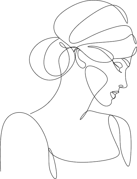 Векторная линейная иллюстрация головы женщины