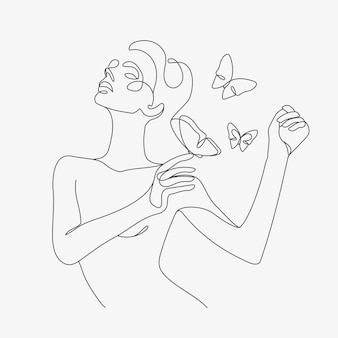 Testa di donna con composizione a farfalla
