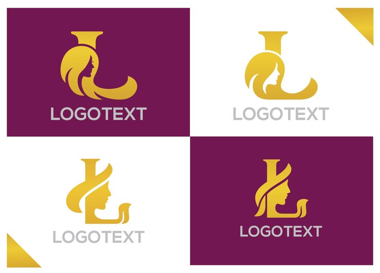 Woman Head with Letter L logo vector design set