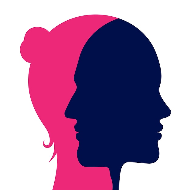 Woman head with a man face shadow inside Female personal life concept vector illustration