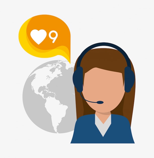 Vector woman headphone avatar call center