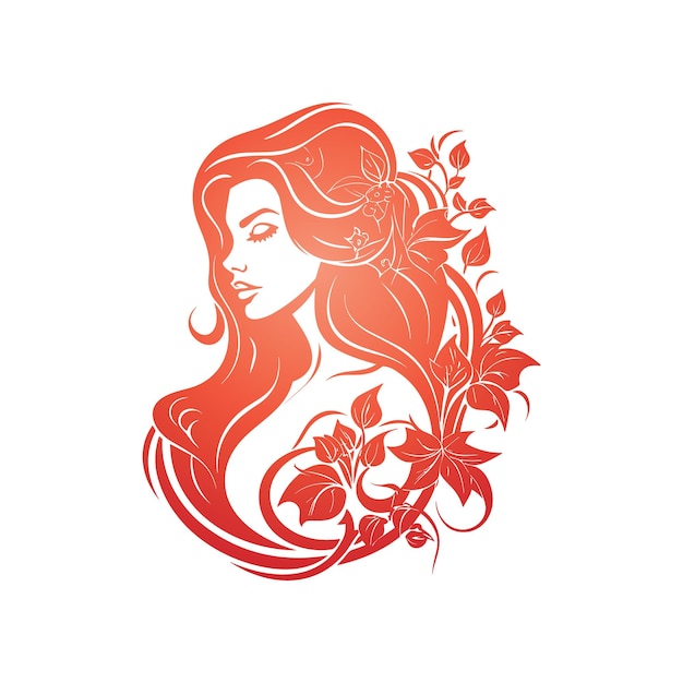 Woman Headshot with Curly Hair and Floral Elements Vector Logo Design for Women39s Fashion Clothing